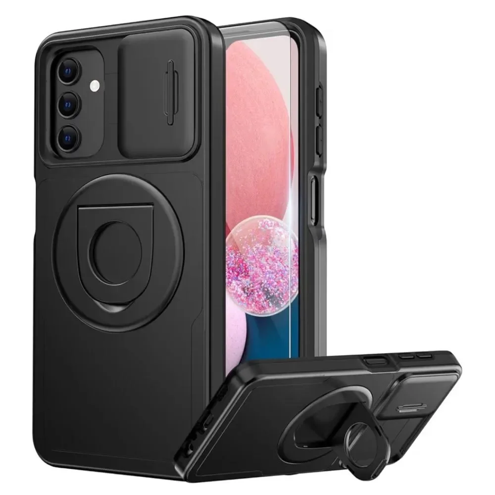 Samsung A55 Black Protective Phone Case with Ring Kickstand